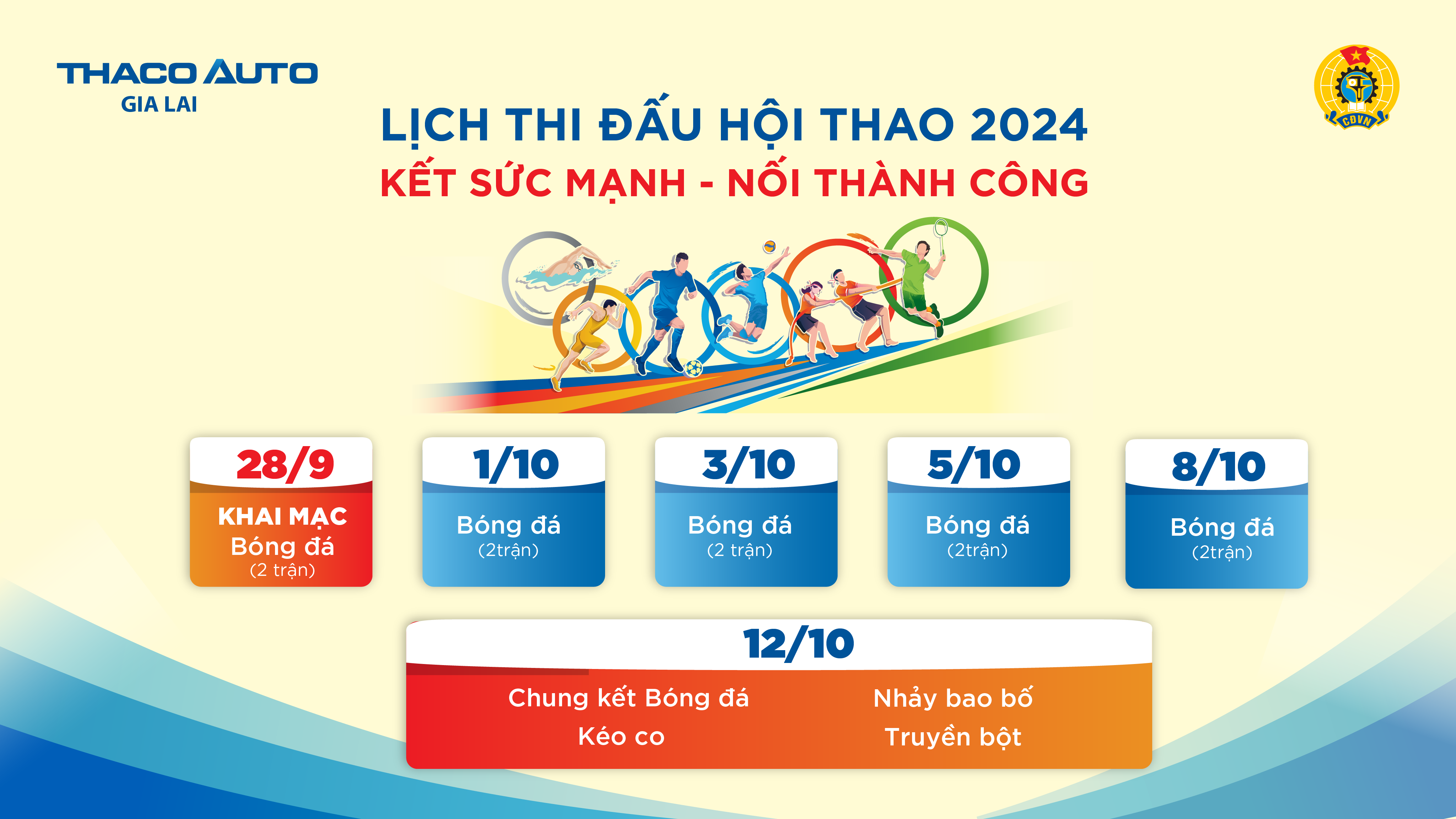 Lịch thi đấu Hội thao “Kết sức mạnh - Nối thành công” năm 2024 tại THACO AUTO Gia Lai